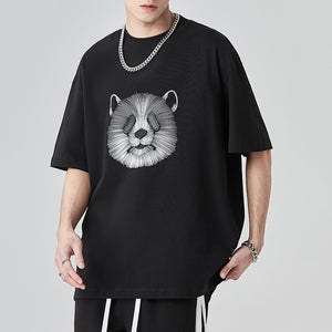 Panda Head Print Crew Neck T-shirt