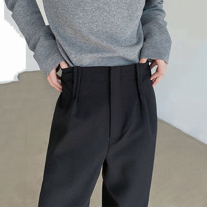 Wide-leg Straight Black Casual Suit Pants