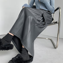 Load image into Gallery viewer, Retro Slit A-line Pu Mid-length Leather Skirt
