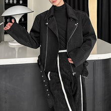 Load image into Gallery viewer, Irregular Zipper Mesh Belted Cropped Jacket
