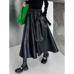 Elastic Waist PU Leather Skirt