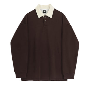 Contrast Color Pullover Loose Lapel Polo Shirt