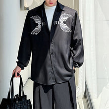 Load image into Gallery viewer, Black Shirt with Eagle Wings Print and Elastic Cuffs
