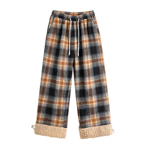 American Retro Plaid Thick Warm Trousers