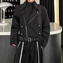 Load image into Gallery viewer, Irregular Zipper Mesh Belted Cropped Jacket
