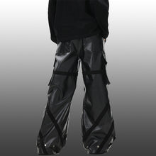 Load image into Gallery viewer, Vintage Multi-Pocket Shiny Leather Loose Wide-Leg Casual Pants
