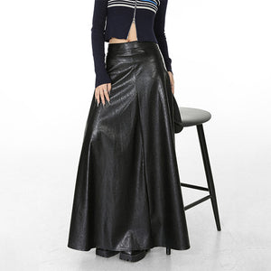 Retro High Waist Black Leather Skirt