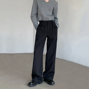 Wide-leg Straight Black Casual Suit Pants