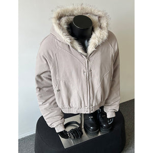 Warm Solid Color Loose Hooded Cotton Jacket