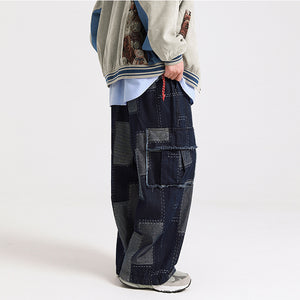 American Retro Patchwork Loose Wide-leg Jeans