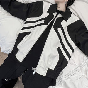 Black and White Stitching Contrast Color  Shoulder Pad Jacket