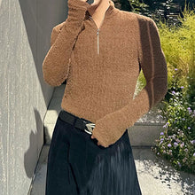 Load image into Gallery viewer, Tight-fitting Shoulder-padded Zipper Turtleneck Sweater
