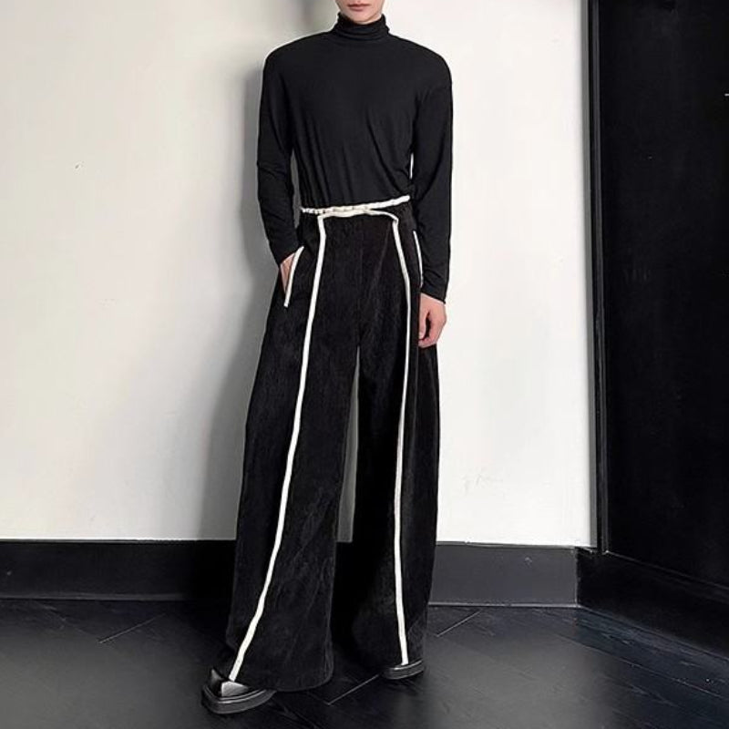 Straight-leg Webbing Patchwork Wide-leg Trousers