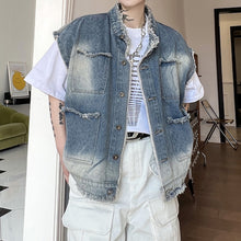 Load image into Gallery viewer, Vintage Distressed Frayed Washed Denim Vest
