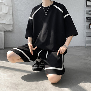 Casual Textured T-shirt Shorts Set