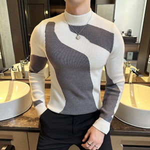 Color Block Turtleneck Long Sleeve Sweater