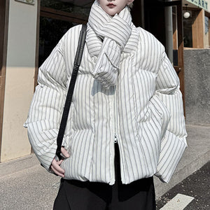 Striped Scarf Thick Cotton Coat