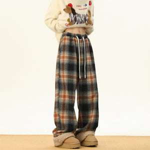 American Retro Plaid Thick Warm Trousers