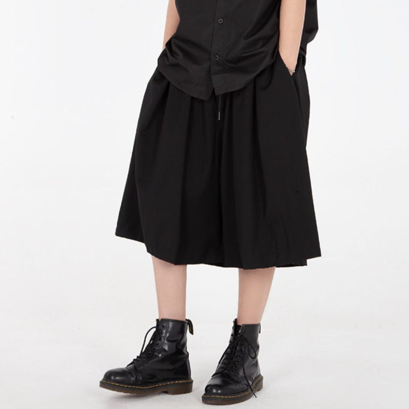 Casual Drawstring Culottes Cropped Wide-leg Pants