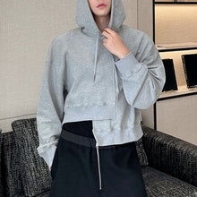 Load image into Gallery viewer, Asymmetrical Layered Loose Drawstring Hooded Sweatshirt
