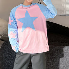 Load image into Gallery viewer, Contrast Color Round Neck Drop Sleeve Star Shirt
