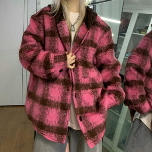 Plaid Loose Lapel Casual Jacket