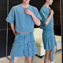 Load image into Gallery viewer, Big Pocket Denim Short Two-piece Set
