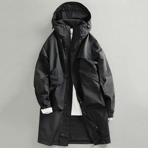 Retro Mid-length Hooded Casual Windbreaker Jacket