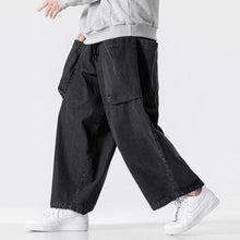 Load image into Gallery viewer, Japanese Retro Loose Large Pocket Denim Wide-leg Pants
