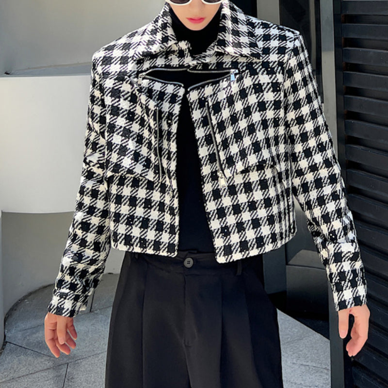 Cropped Lapel Houndstooth Jacket