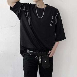 Metal Chain Pin Decoration Short Sleeve T-shirt