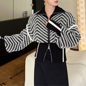 Striped Winter Large Lapel Sweater Jacket