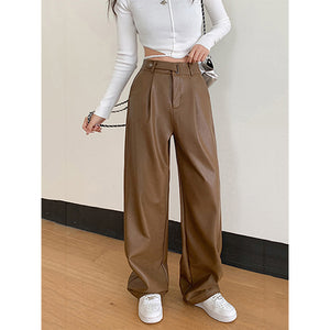 Autumn and Winter Retro PU Leather Wide-leg Pants