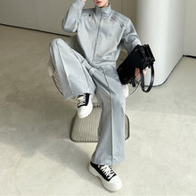 Load image into Gallery viewer, American Style Padded Shoulder Cardigan Sweatshirt Straight Casual Pants Two-piece Set
