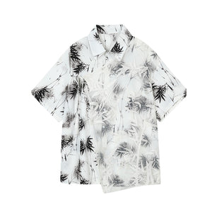 Printed Mesh Lapel Short-sleeved Shirt