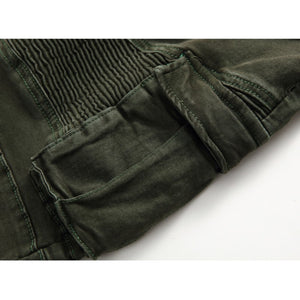 Street Multi-pocket Zipper Pleated Elastic Slim-fit Pants