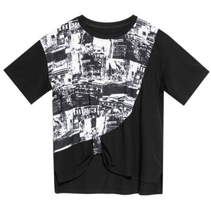 Ink Print Irregular Stitching T-shirt