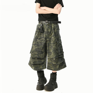 American Camouflage Multi-pocket Loose Cropped Shorts