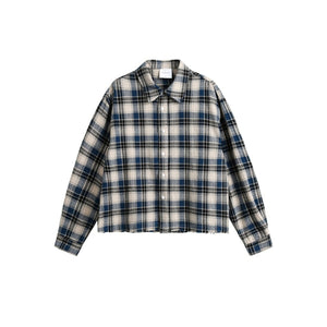 Raw Edge Cropped Loose Check Shirt