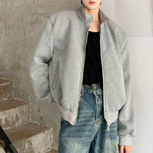 Padded Shoulder Oversized Stand Collar Jacket