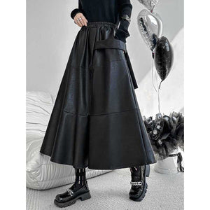 Elastic Waist PU Leather Skirt