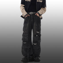 Load image into Gallery viewer, Ripped Denim Loose Straight-leg Multi-pocket Trousers
