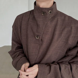 Loose Half Turtleneck Casual Shirt with Irregular Shawl