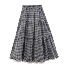 Load image into Gallery viewer, Wood Ear Stitching Lace Plaid Skirt
