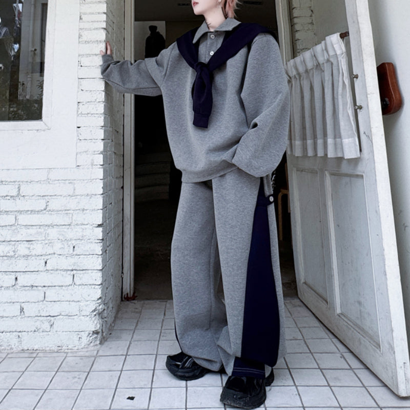 Contrasting Color Detachable Cape Sweatshirt  Loose Sweatpants Two-piece Set