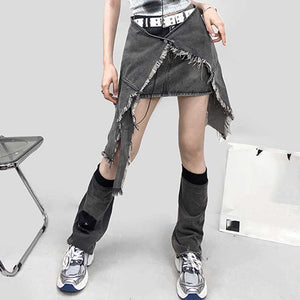 Denim Irregular Skirt Leg Cover Set