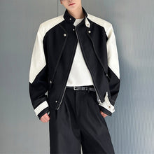 Load image into Gallery viewer, Black and White Contrast Structured Stand Collar Cropped Jacket
