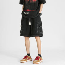 Load image into Gallery viewer, Drawstring Tote Pocket Zip Cargo Denim Shorts
