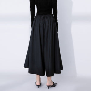 Black Casual High Waist Slim Wide Leg Pants