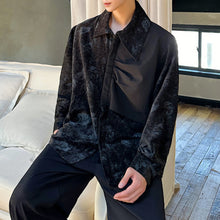 Load image into Gallery viewer, Peak Collar Velvet Jacquard Patchwork Shirt
